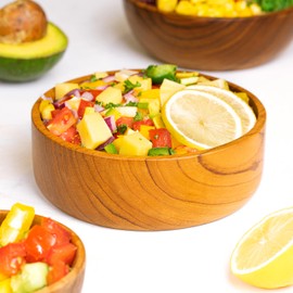 Rainforest Bowls Set of 4 7" Large Straight Side Javanese Teak Wood Bowls- Perfect for Everyday Use, Hot & Cold Friendly, Ultra-Durable- Premium Solid Wooden Bowl Handcrafted by Indonesian Artisans