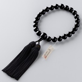 [Butsudanya Takita Shoten] Kyoto Prayer Beads for Men, Black Onyx, 22 Beads, Pure Silk Head, Rosary Bag Included, Men's Prayer Beads for All Sects, Certificate Included