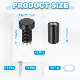 PATIKIL 1/2" x 1" Standoff Screws, 8Pcs Stainless Steel Wall Mount Sign Screw Stand Off Mounting Hardware Advertising Nail for Hanging Acrylic Picture Frame, Black