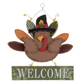 Welcome Turkey Wood Wall Decor with Metal Hanger for Thanksgiving Welcome Sign for your Home Decoration