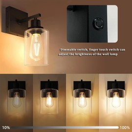 ANKBOY Battery Operated Wall Sconce Set of 2, Wireless Wall Lights with Glass Shade, Rechargeable Wall Decor Touch Dimmable, Magnetic Mounting Wall Lamp for Bedroom Bathroom, Bulb Included