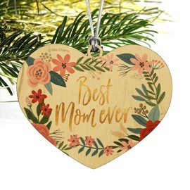 GRAPHICS & MORE Best Mom Ever Pretty Flowers Mother's Day Heart Love Wood Christmas Tree Holiday Ornament