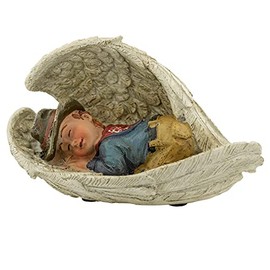 Little Cowboy Sleeping in Angel's Wings | Sweet Conch Shell Shape | Little Boy Dressed as Western Cowboy | Rustic Home Décor | Unique Gift | Guardian Angel Art