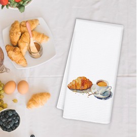 OSLYSOF Watercolor Croissant and Coffee Kitchen Towels, Trendy French Breakfast Decorative Dish Tea Towels for Kitchen Restaurant Coffee Bar, Coffee Gifts for Women Coffee Lovers, 16x24 Inch