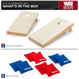 Solid Wood Tournament Style Corn Hole Outdoor Game by Wild Sports: 2 Sturdy Tournament Approved Wood Cornhole Boards and 8 Durable Bean Bags