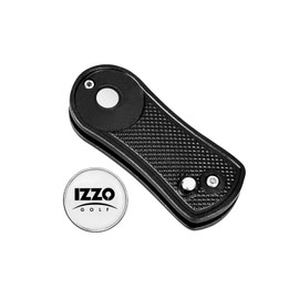 Izzo Golf Foldable Golf Divot Repair Tool with Removable Magnetic Golf Ball Marker, Black