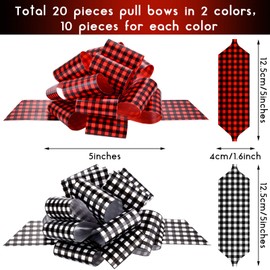 20 Pieces Christmas Pull Bows Buffalo Wrap Pull Bows with Ribbon Plaid Bows for Christmas Wreath Basket DIY Craft, 5 Inches