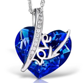 Blue Spirit BomWod Necklace Sterling Silver S925, 45 + 5 cm, Including High-Quality Gift Box, Chains for Women, Women's Jewellery, Women's Necklace, Blue Crystal, Heart, Fabric