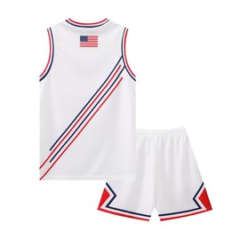 GEREISHIRE Youth Boys Basketball Jersey Kids Sports Tracksuit Sleeveless Tank Top and Mesh Shorts Set 12-13 Years US White L