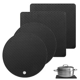 Ausein Salvamanteles de 4 Piezas, Salvamanteles de Silicona Antideslizantes, Multiusos, Calidad Alimentaria y Sin BPA, Porta Caliente para Mesa, para Ollas, Sartenes, Vajillas, Vasos y Platos (Negro)