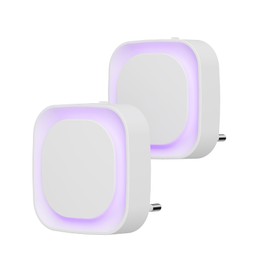 YUNLEX Night Light Socket with Twilight Sensor, Pack of 2 LED Night Lamp Children, Indirect Light, Brightness Adjustable for Children's Room, Hallway, Stairs, Bedroom, Kitchen, Bathroom, Purple