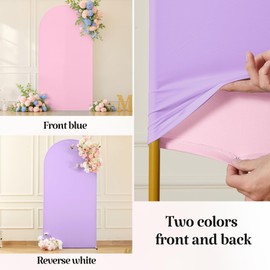 7.2FT 6FT Arch Backdrop Cover for Wedding, Set of 2 Stretchy Spandex Fitted Arch Stand Cover for Baby Shower, Birthday Party Decor, Chiara Backdrop Cover with Double-Sided Design(Purple,Pink)