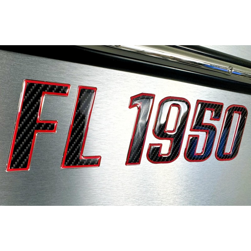 Boat Registration Stickers - Domed Carbon Fiber Numbers with Red