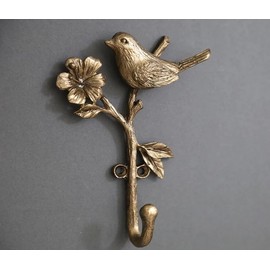 Fyne-Finds Metal Gold Bird on Branch Single Hook Coat Key Hanger Rack Wall Mounted Decorative Gift