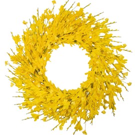 wwmira 24 Inch Artificial Yellow Forsythia Flower Wreaths, Silk Leaves Paper Floral Wreath for Front Door, Spring Summer Decor, All Season Wreath for Wall Window Farmhouse Wedding Home Decor