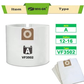 15 Pack VF3502 Repalcement Bags for Rigid Shop Vac Bags 16 Gallon Size A, compatible with RIDGID 12-16 Gallon Wet/Dry Vacuums, High Efficiency Dust Filter Bags, Part# 23743