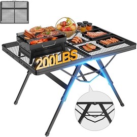 3 FT Folding Grill Table, Portable Camping Table for Outside, 3 Adjustable Height Folding Table with Desktop, Lightweight Outdoor Table for Camping, Picnic, BBQ