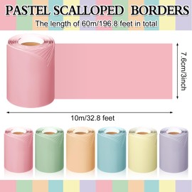 Fuutreo 6 Rolls 196. 8 ft Bulletin Board Borders, Colorful Scalloped Border Trim for Whiteboard, Cork, Posterboard Summer Bulletin Board Decor for Classroom Back to School Office Home(Pastel)