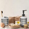 Ambesonne Beige Tan Soap Dispenser & Toothbrush Holder Set, Plaid