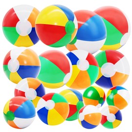Ukontagood 16 Pack Assorted Inflatable Beach Balls (8", 14", 16", 24"), Rainbow Beach Balls Colorful Blow Up Sport Balls for Swimming Pool, Beach, Summer Party Decor & Outdoor Activity