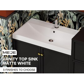 MEJE 31x18 Inch Drop in Rectanglar One Hole Bathroom Sink, Ceramic Bathroom Vessel Sink with Overflow, Vanity Top Sink Only, Matte White (Faucet & Cabinet NOT included)