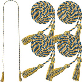 CABODYALS 4Pcs Blue And Gold Honor Cords Decorative Braid With Tassels Ropes Belt Tie Backs Bulk Pack Polyester Soft Touch Cord for Graduation Students Party Bachelor Gown Accessories Decor
