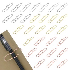 30 Pieces Metal Pen Holder for Notebook Set, Large Paper Pen Clip, Portable Pencil Clips for Clipboard Travelers Notebook Accessories Desk Book Journal Office Supplies (Silver, Rose Gold, Gold)