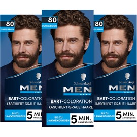 Schwarzkopf Men Perfect Beard Colouration 80 Natural Black/Brown Level 2 (3 x 30 ml), Beard Dye for Concealing Grey Hair for a Natural-Looking Result, Quick Application