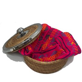 Tortillero térmico de Ocoxal 20x8 cm, artesanal hecho a mano en México con servilleta de Cambaya de regalo.