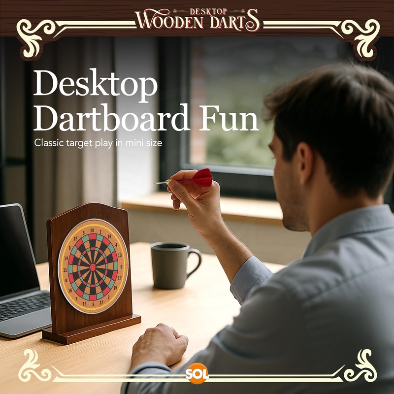 SOL Desktop Wooden Dart Board Set - Compact Tabletop Game
