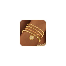 Eaciy Gold Initial Bracelets for Women - 18K Gold Plated Hexagon A Initial Letter Bracelets Dainty Layered Bead Letter Bracelet Waterproof Jewelry Gold Bracelet for Women Jewelry Gifts