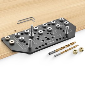 VEVOR Dima per Perni di Mensola e Dima per Cerniere, Lega di Alluminio, Kit Tasselli Autocentranti con Punte da Trapano da 6,4 e 4,8 mm, per Ante di Mobili, Librerie, Armadi, Lavorazione del Legno