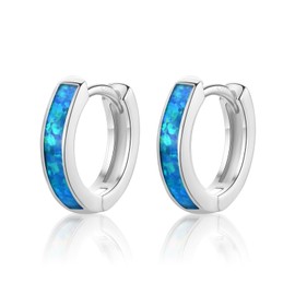 CERSLIMO Opal Earrings, Orange/White/Blue/Pink Opal Hoop Earrings Silver 925 10 mm Jewellery Gifts for Women Girls, Silver