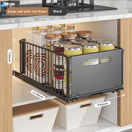 dainslef Pull Out Cabinet Organizer, Slide Out Cabinet Organizer Heavy-Duty Carbon Steel Expandable Drawer Adjustable Sliding Shelf Under Sink Rack Shelf for Kitchen Pantry Bathroom Closet