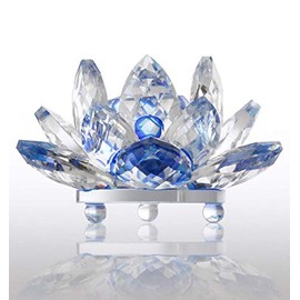 Zoogamo 4" Blue Crystal Lotus Flower – Glass Home Decor for Feng Shui with Clear Reflection & Gift Box