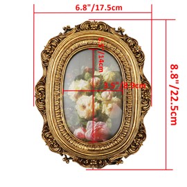 Bitray Antique Picture Frame 8.8" x 6.8" Oval Gold Photo Frame with Glass Front Table Top Display and Wall Hanging Home Decor