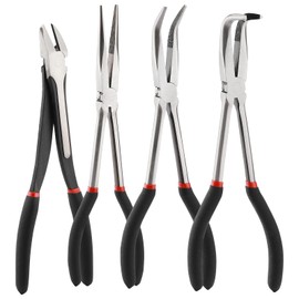 Mayouko 4PCS 11"Long Needle Nose Pliers Set, Long Reach Straight Pliers, 45°Bent Nose Pliers, 90°Bent Nose Pliers, Diagonal Pliers for Narrow Spaces and Limited Areas