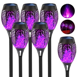 Solar Outdoor Lights 6 Pack, Purple Torches With Flickering Flame, Auto On/Off Waterproof for Pathway Yard Christmas Decor Garden Lights