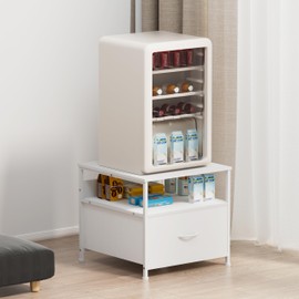 Unionly180 lb Mini Fridge Table with Drawer Fridge Shelf, Mini Fridge Cabinet with Storage,Heavy Duty Fridge Standwith Charging Station, 4 Adjustable Feet for Home Kitchen (White)