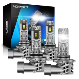 NOVSIGHT 9005 9006 Bulbs, 90W 6500K Cool White Light Bulbs, 1:1 Size Design with Cooling Fan, IP68 Waterproof, Plug and Play, HB3 HB4 Fog Lights, Pack Of 4
