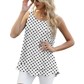 Jouica Women's Chiffon O-Neck Sleeveless Blouse Tops Business Casual Office Work Shirts,White Dot,3XL-Large