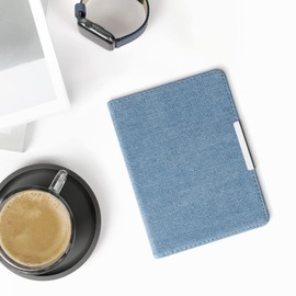 kwmobile Cover Compatible with Tolino Shine 3 - Case for E-Reader - Denim Look Fabric Flip Case - Light Blue