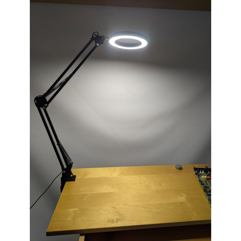 SE 4-Inch Black 4X Magnification LED Swing Arm Lamp with