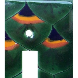 Fine Crafts Imports Peacock Talavera Quadruple Toggle Switch Plate