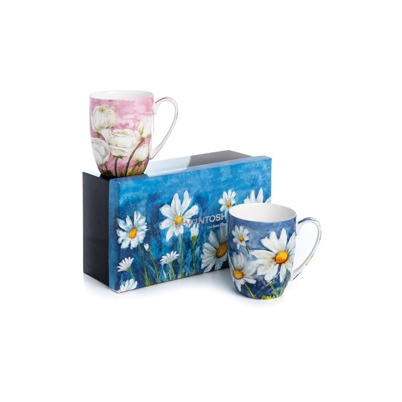 McIntosh Morning Flowers Fine Bone China Set of 2 Mugs