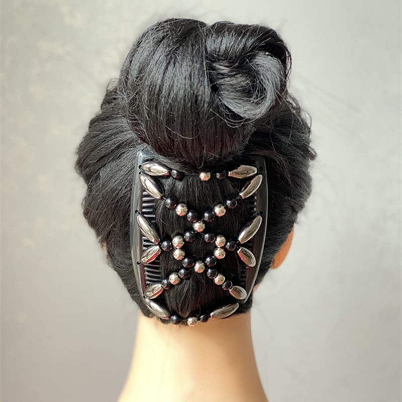 FXBLING Hair Comb Stretch Double Comb Beaded Hair Clip Elastic