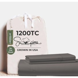 Linenwalas 100% Supima Cotton King Fitted Sheet, Premium Luxury Bed Sheets - King Size, 1200 Thread Count, 16" Deep Pocket Bottom Sheet, 3 Pc Set, 1 Fitted Sheet, 2 Pillowcases - Light Grey