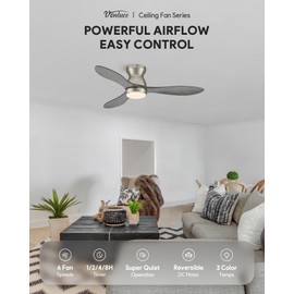 VONLUCE Ceiling Fans with Lights, 42 Inch Ceiling Fan and Remote, 6-Speeds Noiseless Reversible DC Motor, 3CCT, Wood Ceiling Fan for Farmhouse Bedroom Indoor Outdoor, Nickel