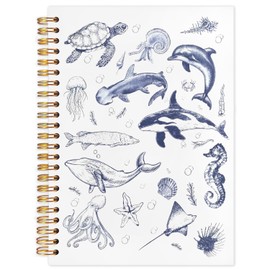 WUCHJ Blue Ocean Notebook, Sea Animal Beach Journal, Retro Coastal Marine Biology Spiral Notebook Journal for Note Taking, Gifts for Ocean Beach Lovers, Blue Office Supplies, 5.5x8.3 Inch