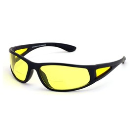 BiFocal Black Polarized Sunglasses With Yellow Night Driving Lens - 100% UV Protection. Bi-focal Reading Glasses Reader (Gloss Black, 1.50)